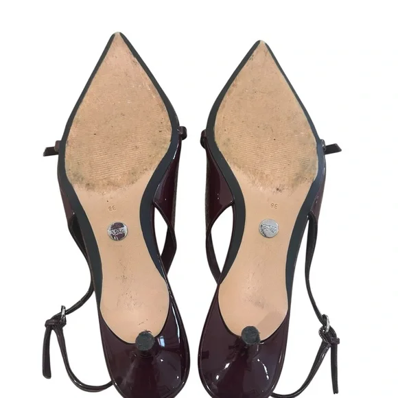 Zara burgundy patent faux leather Pointed Slingback kitten Heels size EU38 - Picture 6 of 8